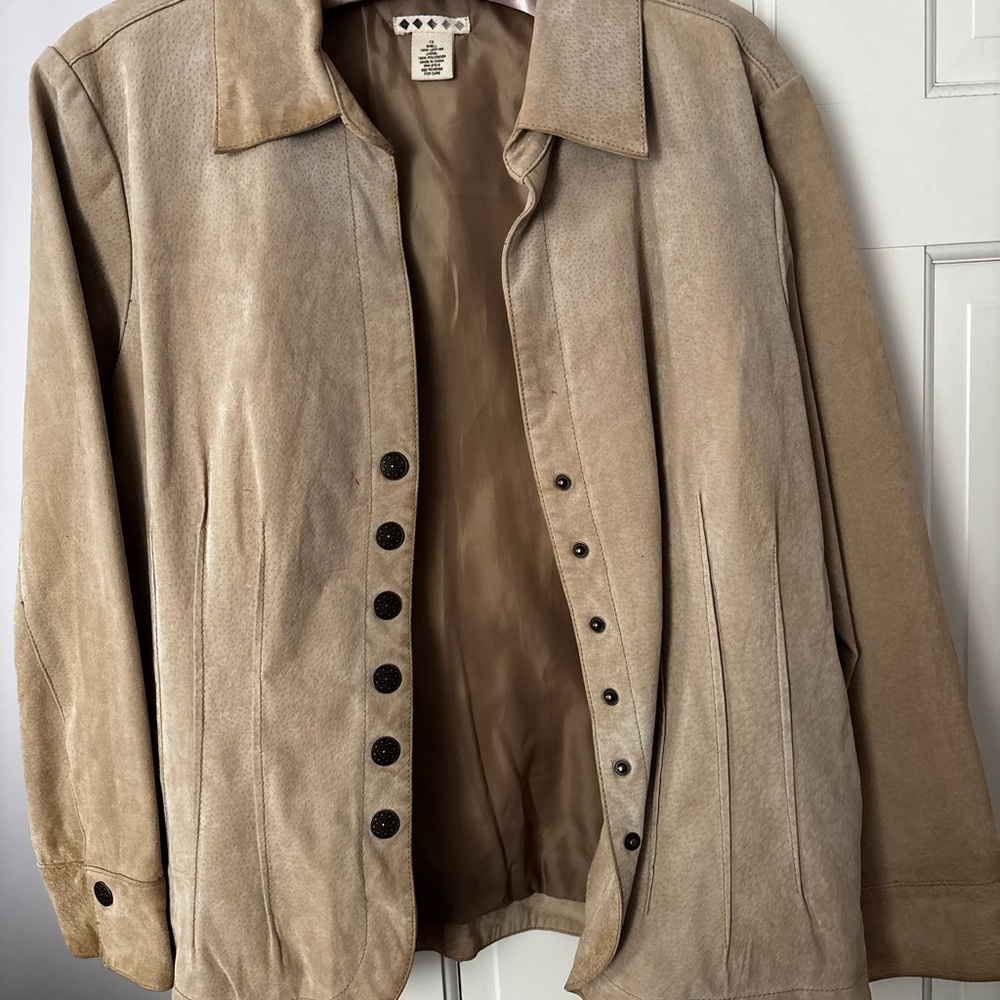 Genuine Leather Button-Front Jacket - Taupe